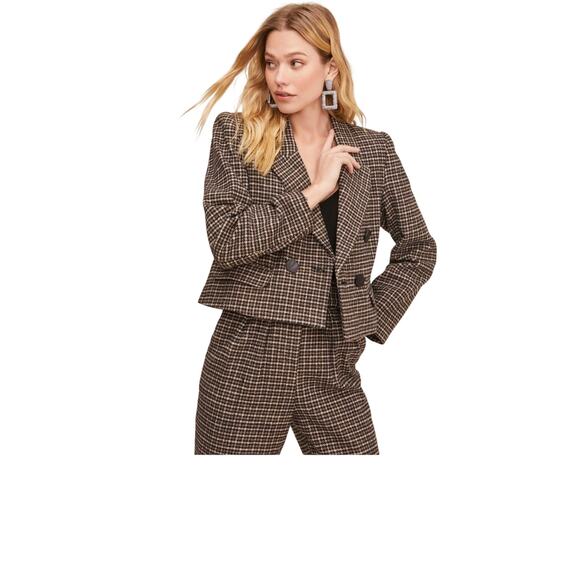 Womens Astr The Label - Hazelnut Houndstooth Cropped Blazer, Lined, Large - Picture 9 of 9